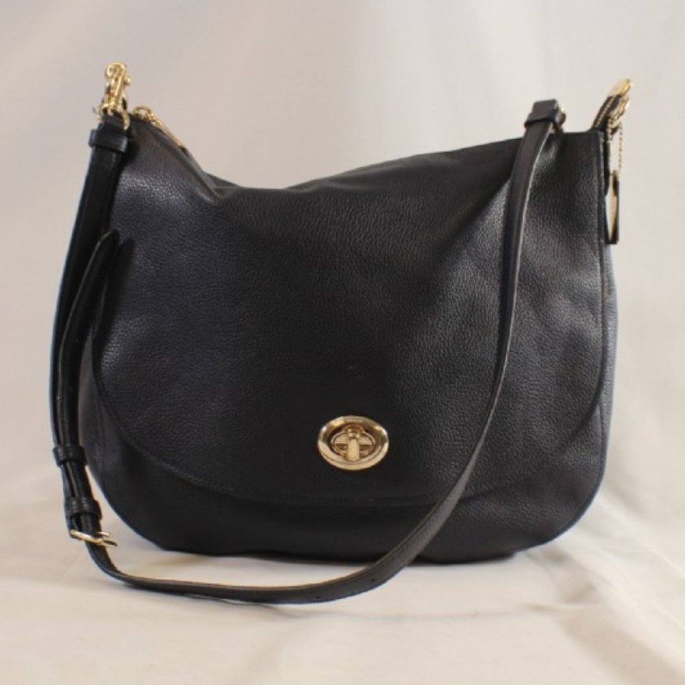 Coach Turnlock Hobo in Black Pebble Leather